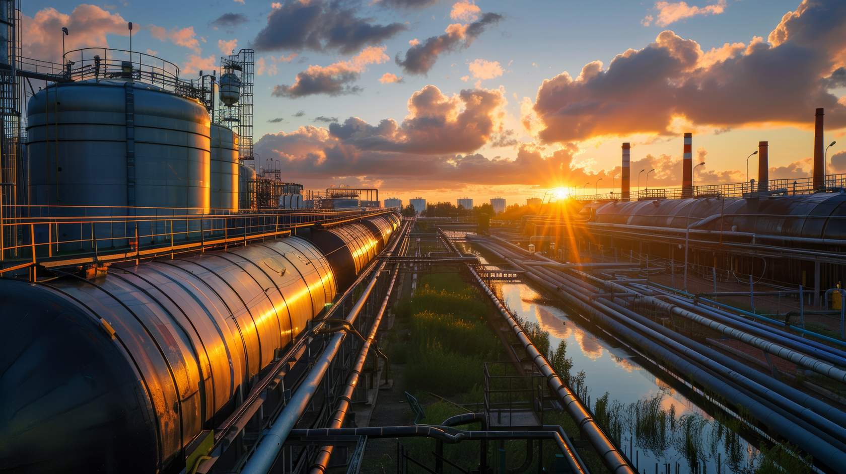 oil piping at sunset